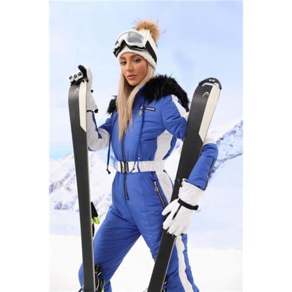 Women's Winter Ski Suit Waterproof Snowsuit Fur Collar Ski Jumpsuit Coat - Picture 5 of 6